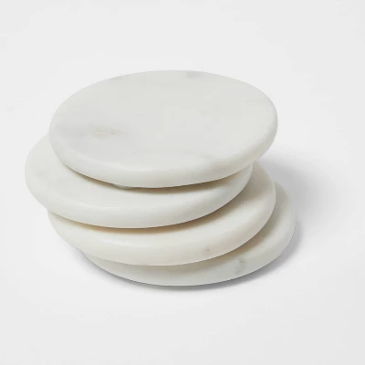 4pk Marble Coasters White