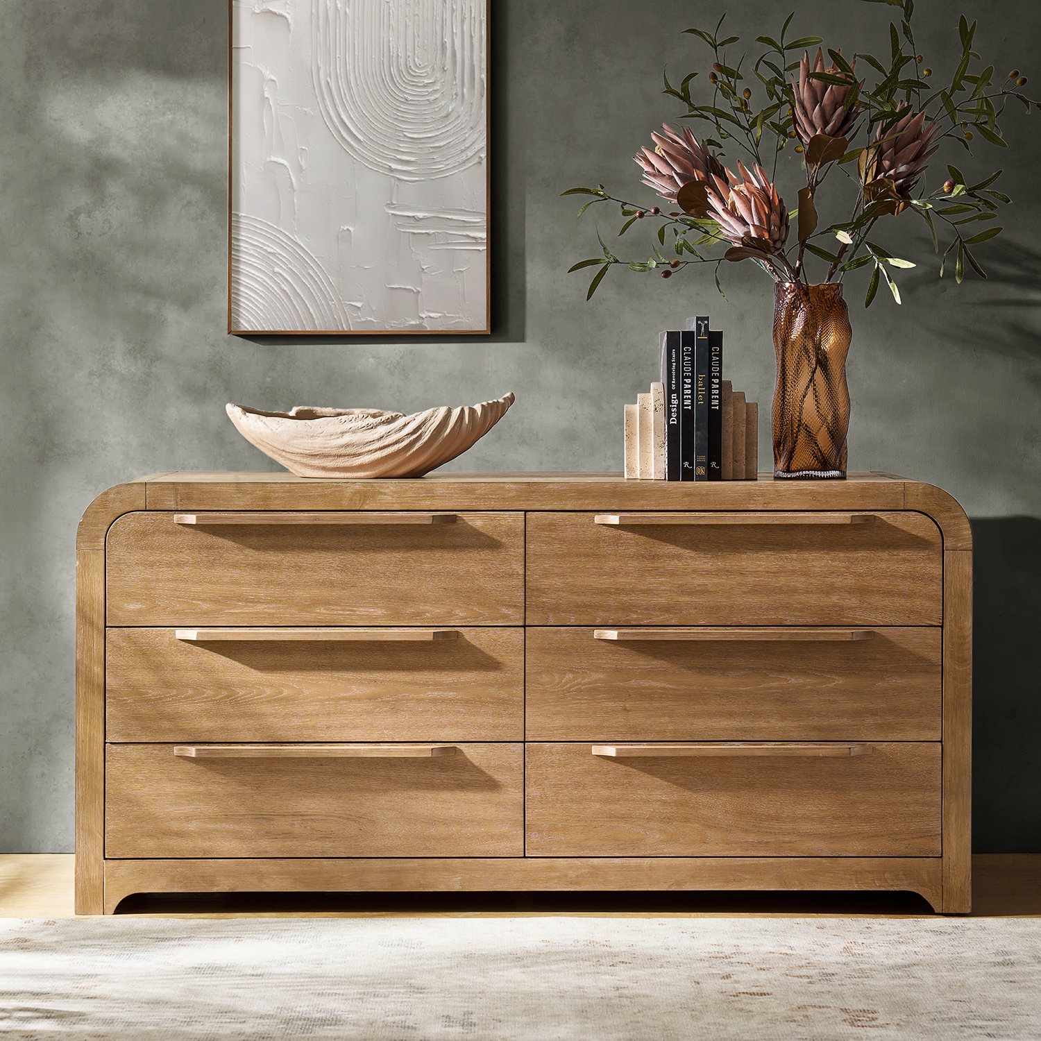 Canora Grey Gillon 62" W 6-Drawer Solid Wood Double Dresser with Hidden Drawer