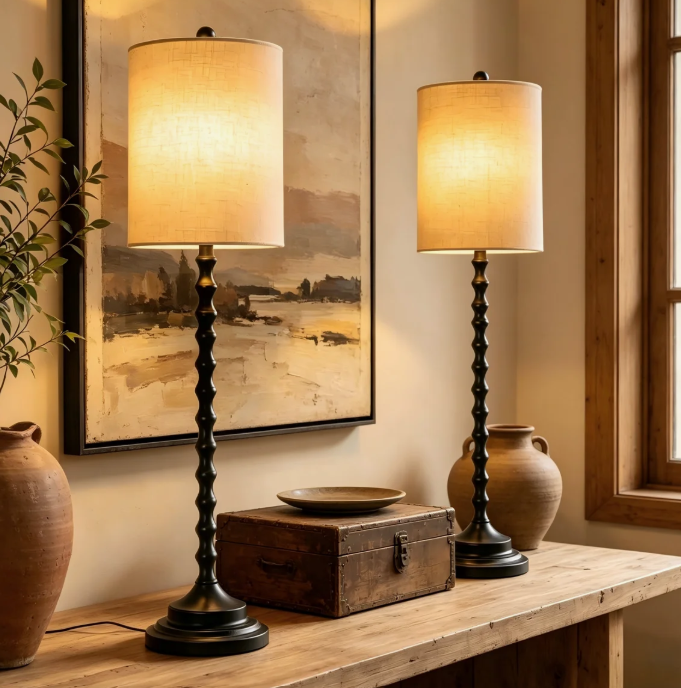 Latitude Run 295 Tall Table Lamp Set Of 2 Black Buffet Table Lamps With 3 Way Touch Control And Linen Drum Shade For Living Room Bedroom Dining Room Entryway