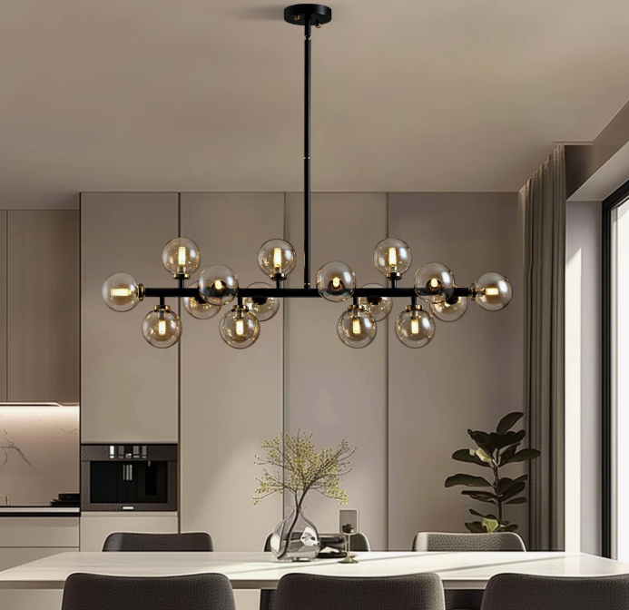 Wrought Studio Holmesfield 16 Light Dimmable Bubble Glass Sputnik Modern Linear Chandelier