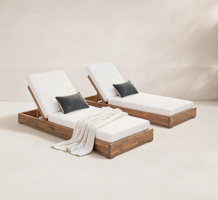 Joss Main Donnie Reclining Acacia Wood Outdoor Chaise Lounge