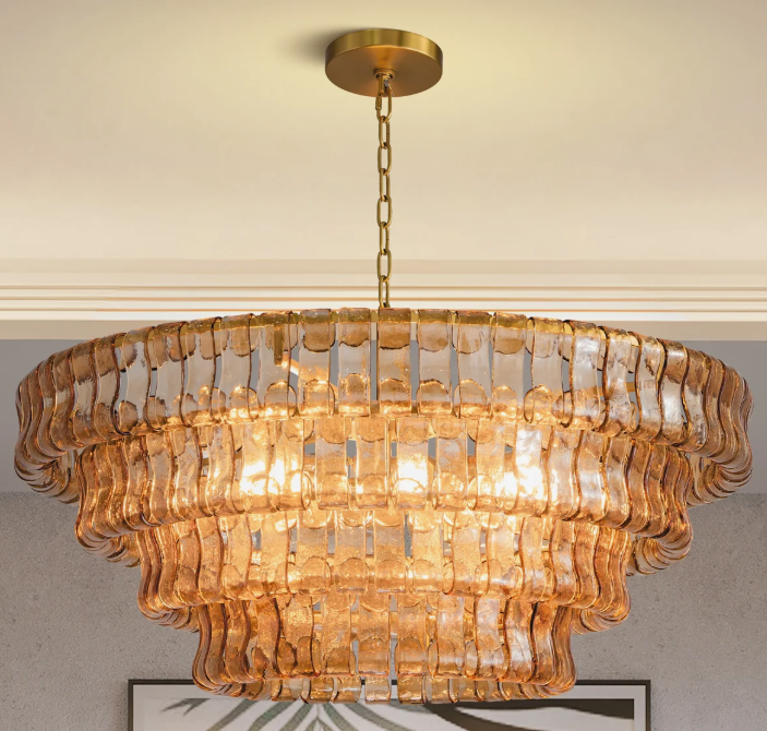 Rosdorf Park Kancler Luxury Large Tiered Round Smoke Glass Gold Chandelier