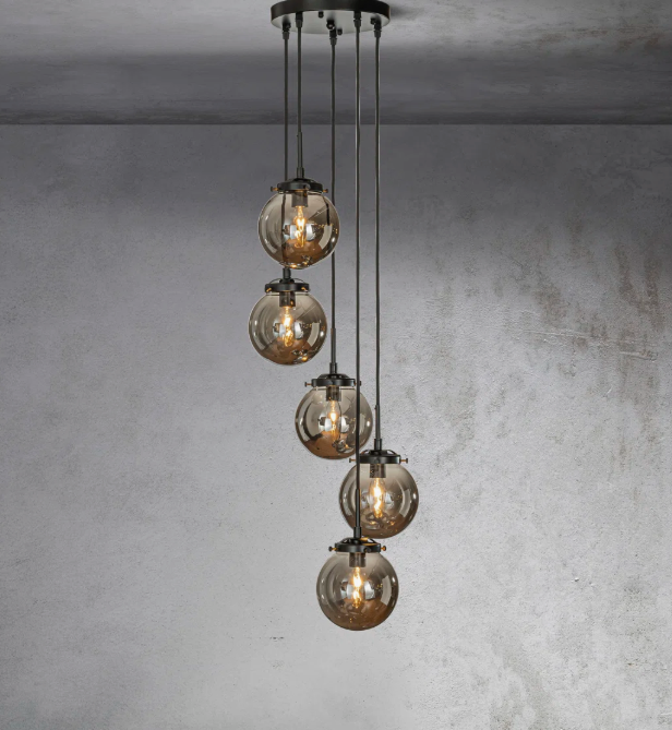 Everly Quinn 5 Light Modern Globe Pendant Chandelier With Glass Shades For Stairwell Or Entryway