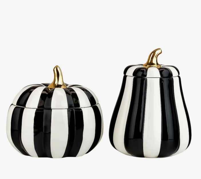 Ten Strawberry Street 10 Strawberry Street Pumpkin Patch Graduated Gourd Canister Set Black White Striped Ts