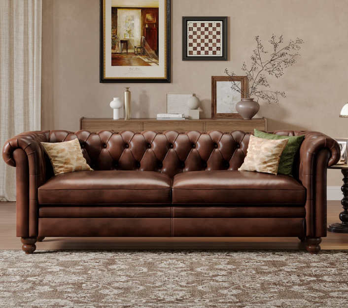 World Menagerie 807 Leather Sofa Chesterfield Sofa With Rolled Arm And Solid Wood