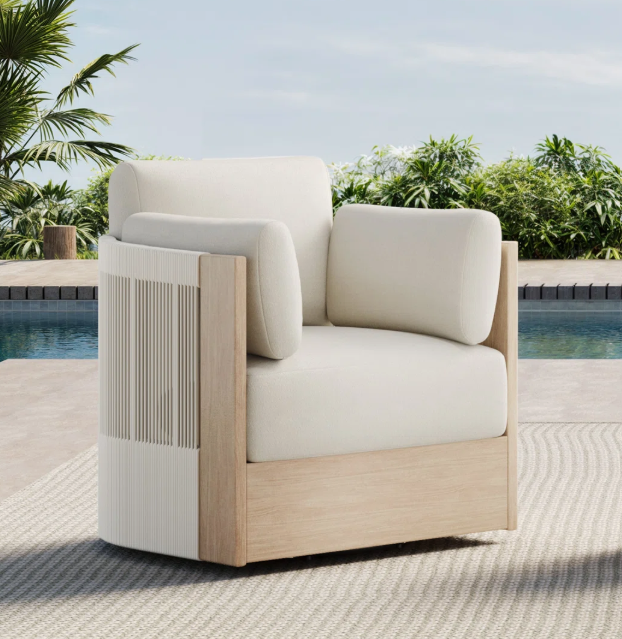 Ebern Designs 360 Swivel Rope Woven Solid Wood Outdoor Chair