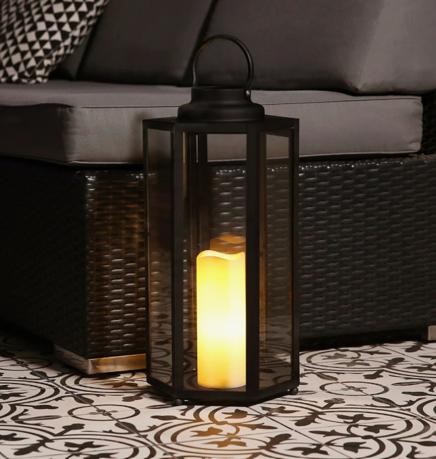 Alpine Battery Powered Integrated Led Outdoor Lantern With Electric Candle
