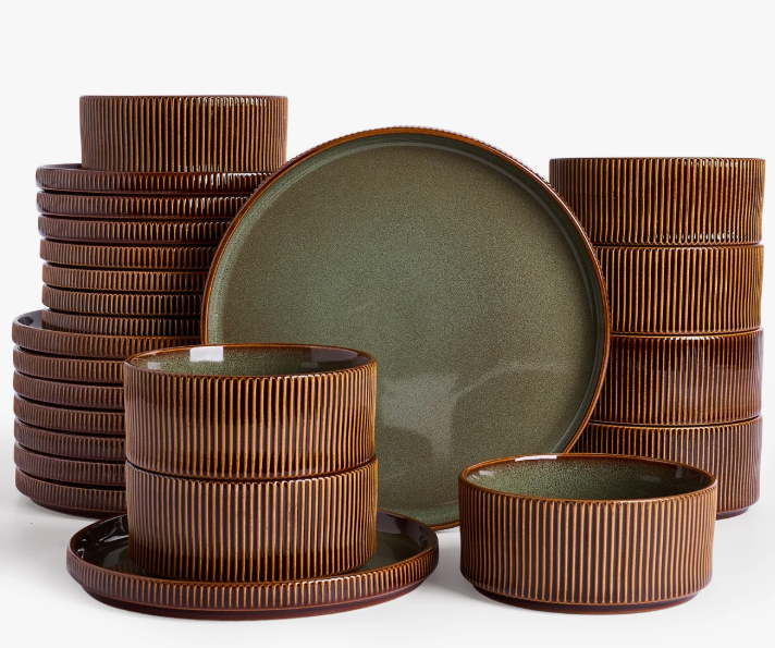 Ebern Designs Star Series 24 Pieces Dinnerware Set Moss Cocoa