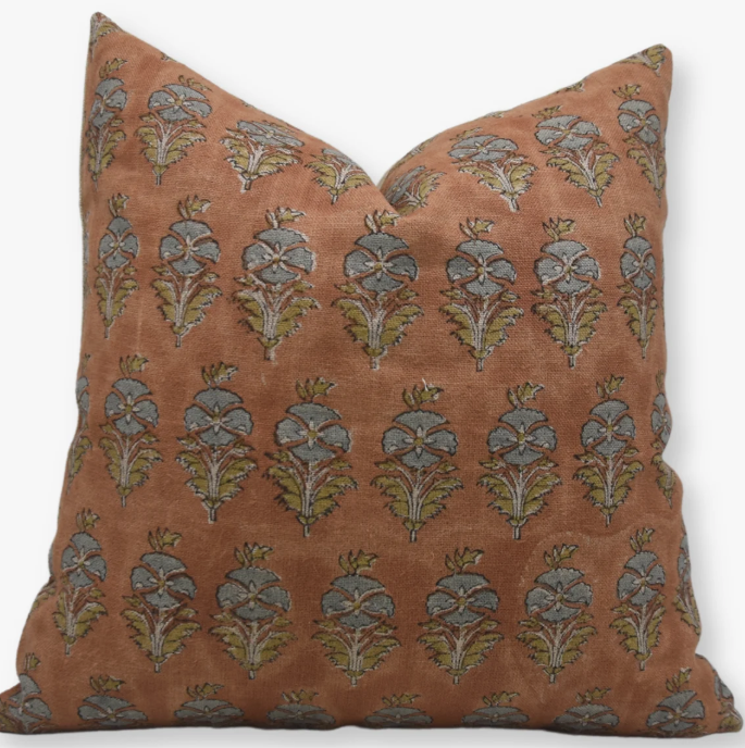Fabdivine Block Print Thick Linen Throw Pillow Covers Mor Mukut Rust