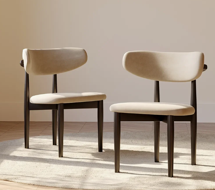 Povison Silva Mid Century Modern Wood Dining Chairs - Set of 2 - Upholstered Cotton Linen Wood Dining Chair Side Chair Fully Assembled