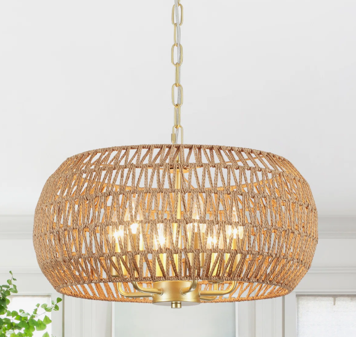 Bay Isle Home 6 Light Round Drum Hemp Rope Rattan Boho Chandelier Natural Rattan Bohemian Pendant Light For Kitchen Island Living Room 1889w X 6869h