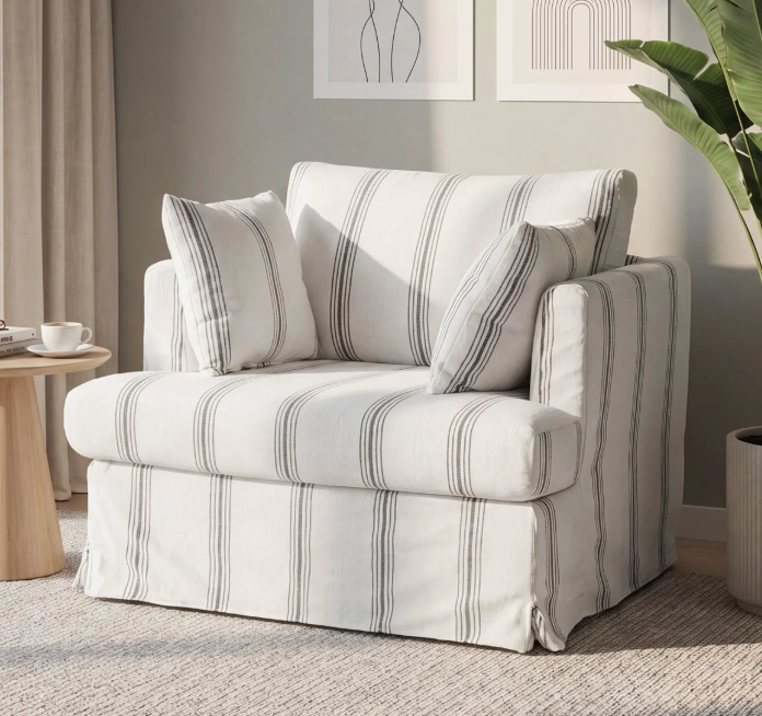 Highland Dunes Oversized Accent Chair With 30 Seat Removable Slipcover Coastal Upholstered Single Armchair With Plush Backrest 2 Throw Pillows For Living Room