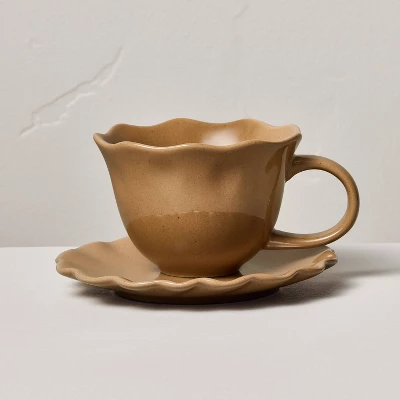 5 fl oz Espresso Cup and Saucer Tan - Hearth & Hand™ with Magnolia