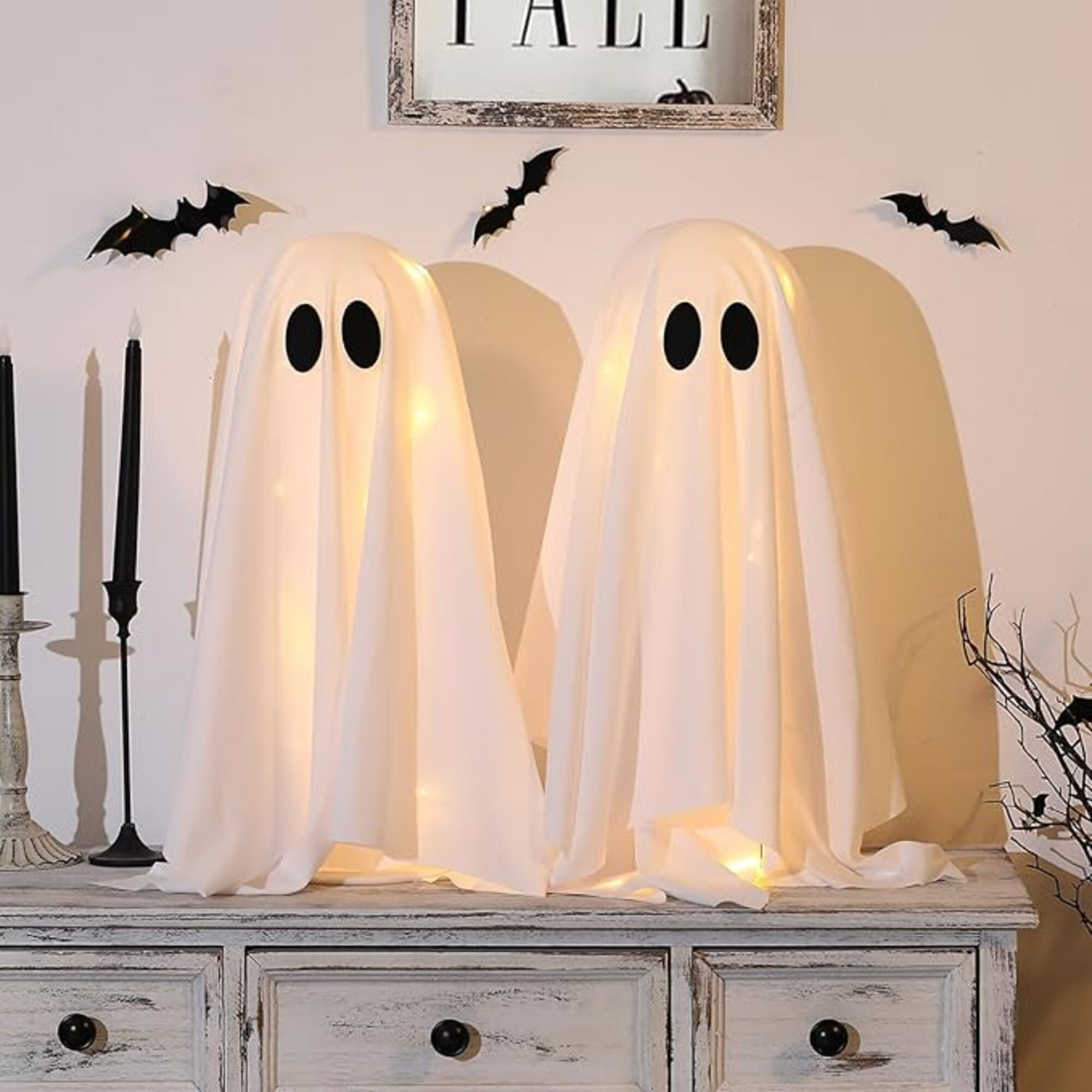 The Holiday Aisle® Halloween Decorations -2 Packs Spooky Ghosts With String Lights-Scary Ghost For Halloween Decor Indoor Party Home Table Room Kitchen And Fireplace Decor | Wayfair