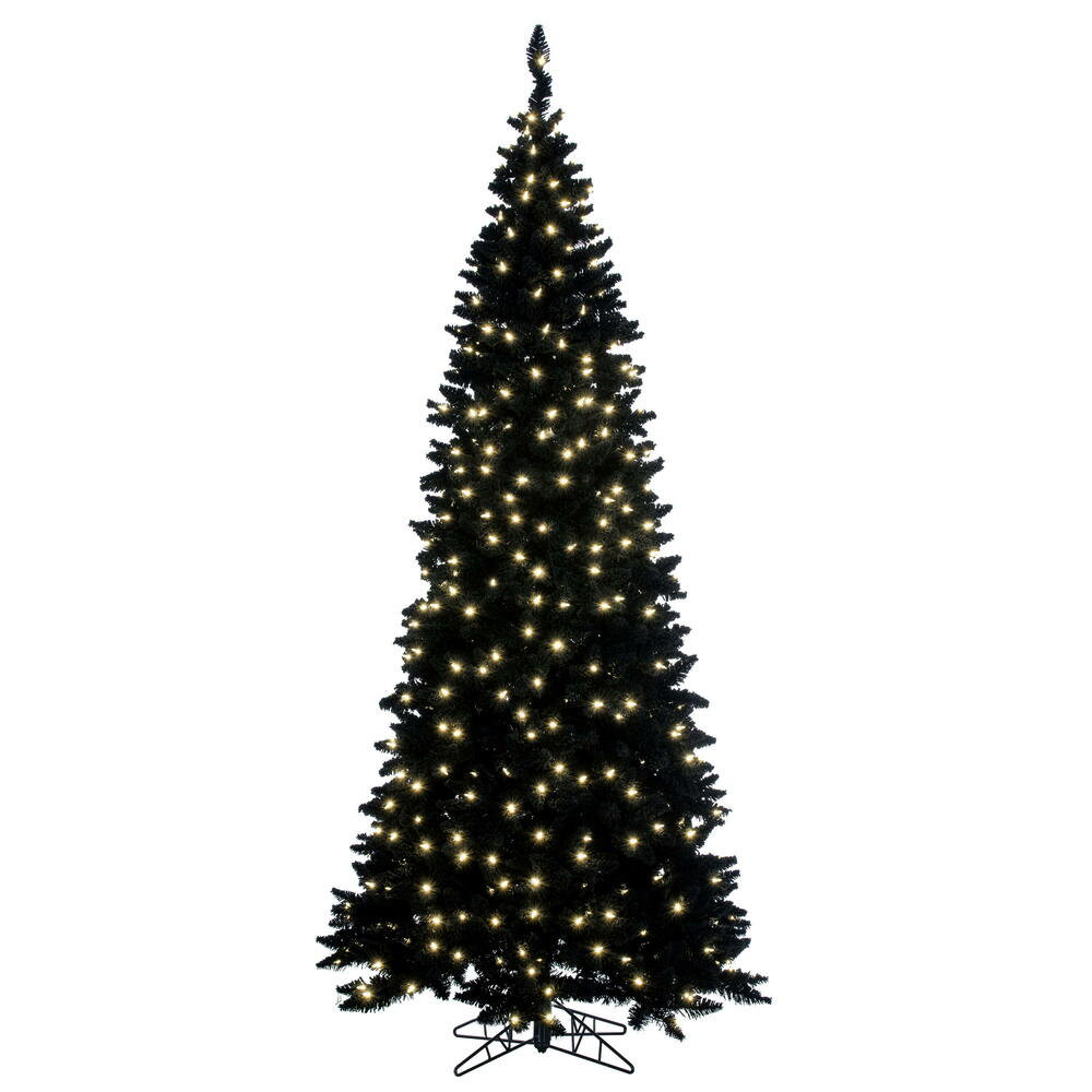 The Holiday Aisle® 9' x 47" Flocked Black Fir Slim Artificial Tree, Dura-Lit® Warm White LED Mini Lights | Wayfair