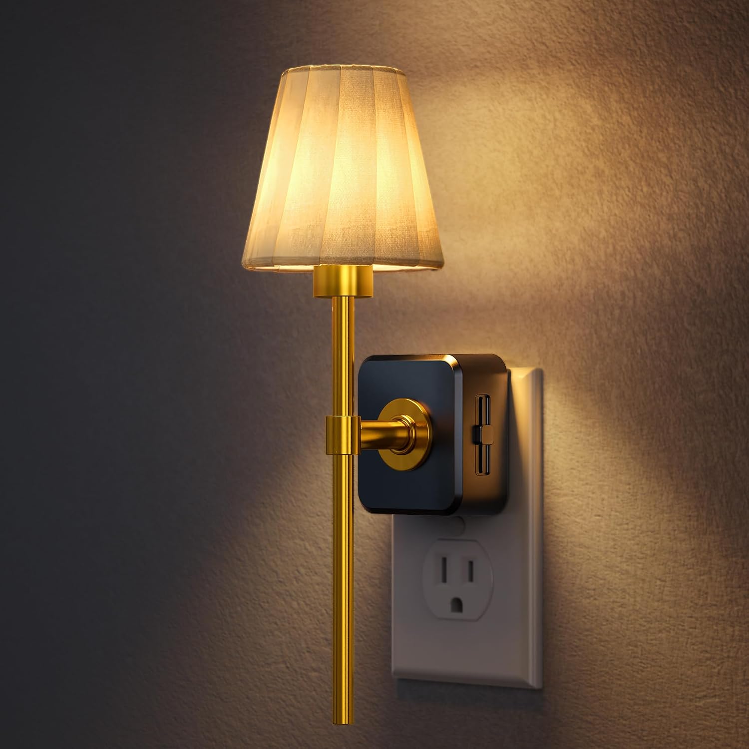 Briignite LED Night Lights Plug into Wall, Vintage Pleated Fabric Cover