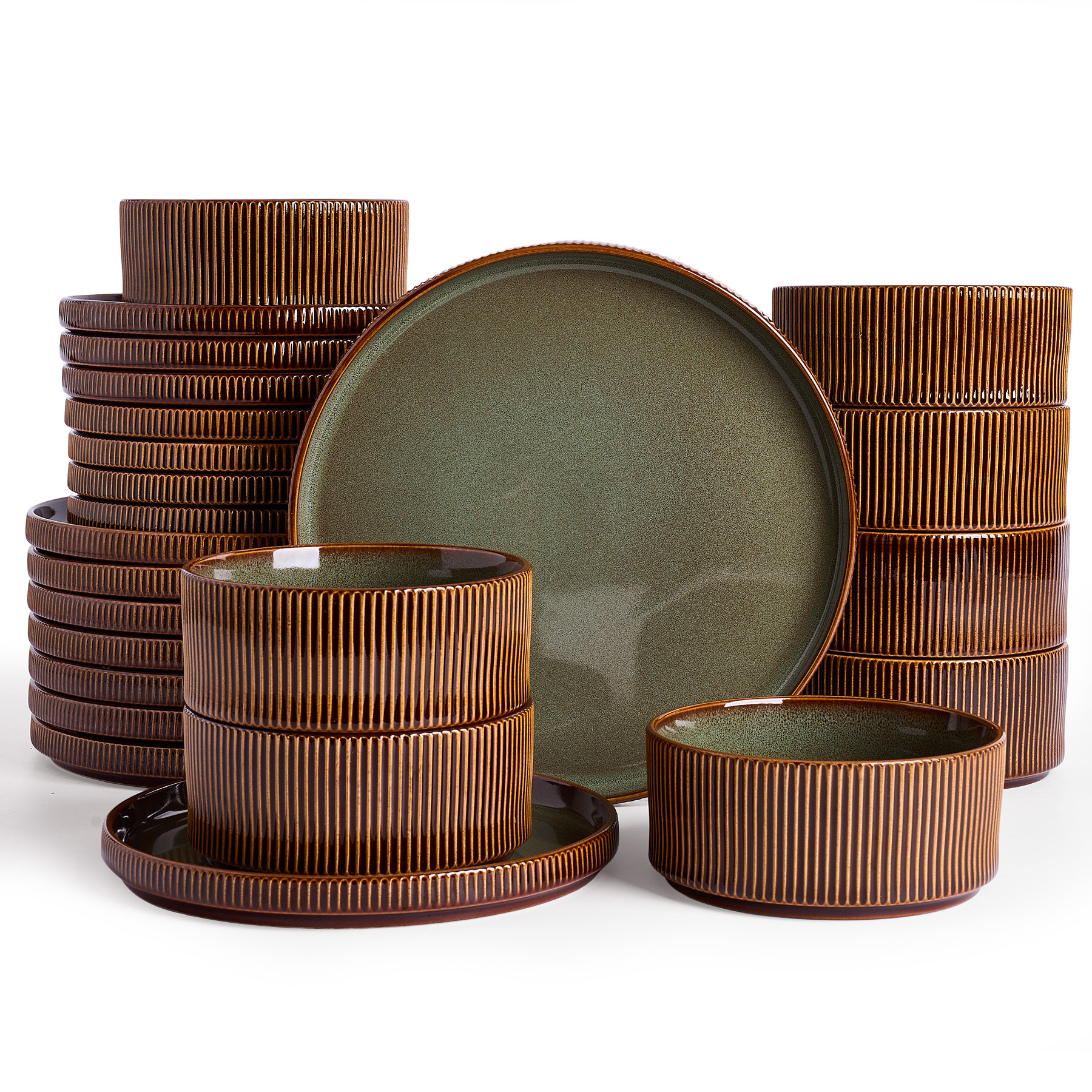 Ebern Designs Star Series 24 Pieces Dinnerware Set, Moss & Cocoa & Reviews | Wayfair