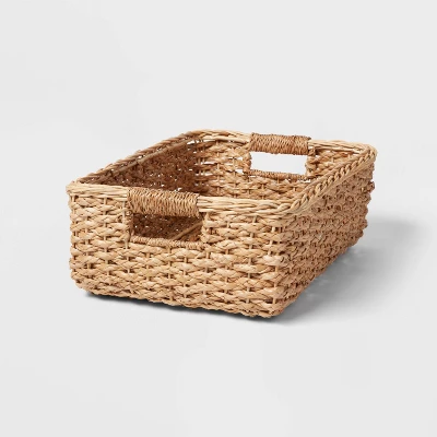 Braided Seagrass Folio Bin - Brightroom™: Handwoven Khaki Storage Basket, Rectangle, 6"x12"x17", Nest Seal Certified