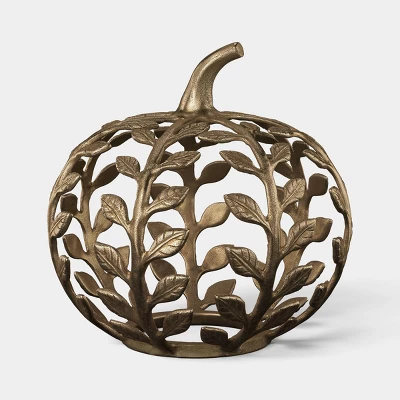 Round Metal Fall Botanical Pumpkin Gold - Threshold™: Fall