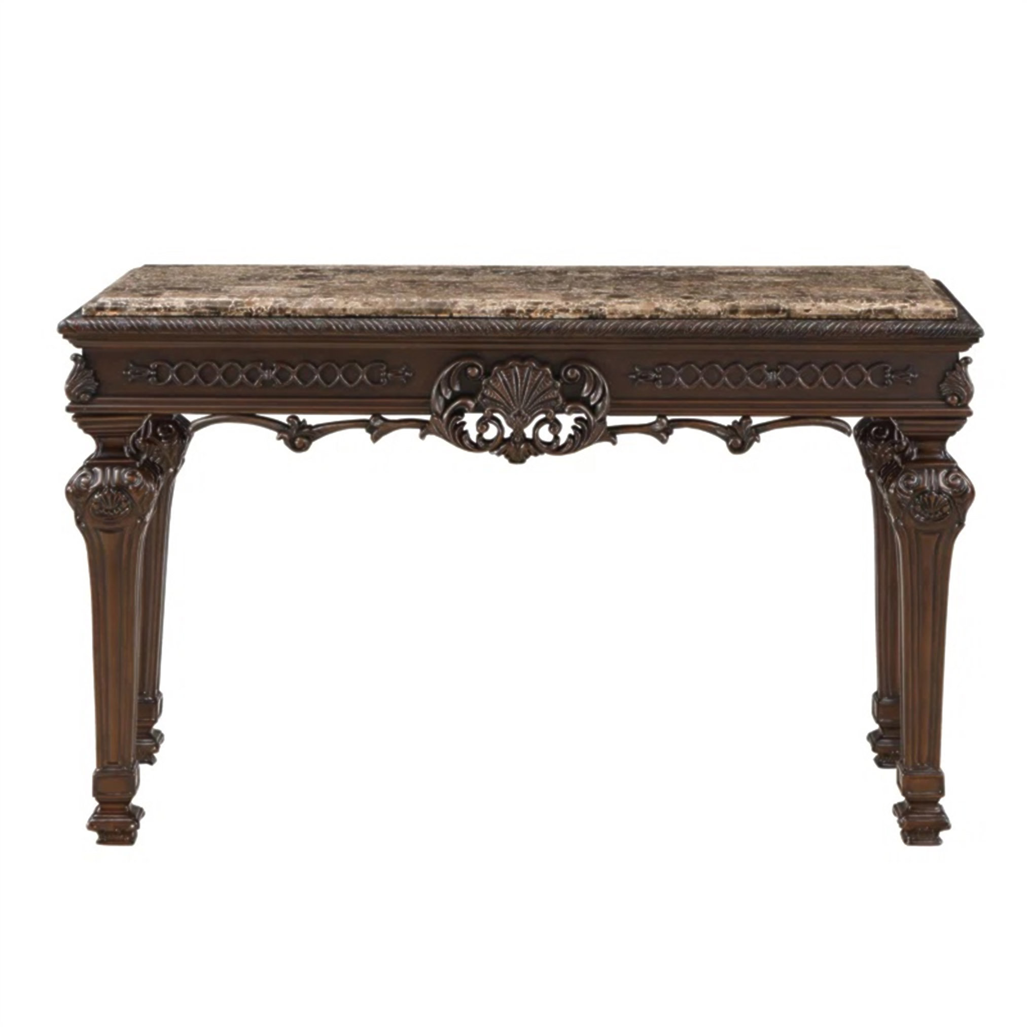 Latitude Run® Solid Wood Traditional Console Table With Marble Top, Hand Carved Living Room Entryway Table | Wayfair