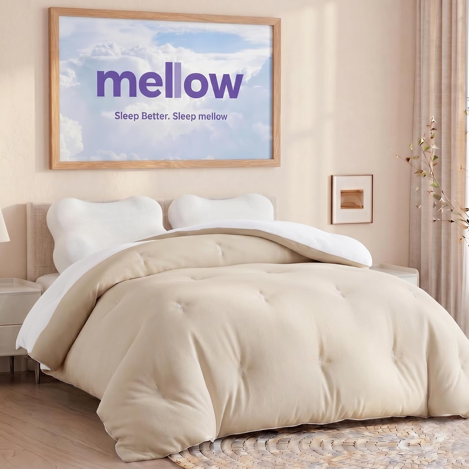 Amazon.com: Mellow Marshmellow Comforter, Oeko-TEX Fabric (Sand, Full/Queen) | Extra Fluffy Double-Stuffed Down Alternative Duvet Insert, All-Season Temperature Balancing, Box Stitch, Twin / Twin XL) : Home & Kitchen