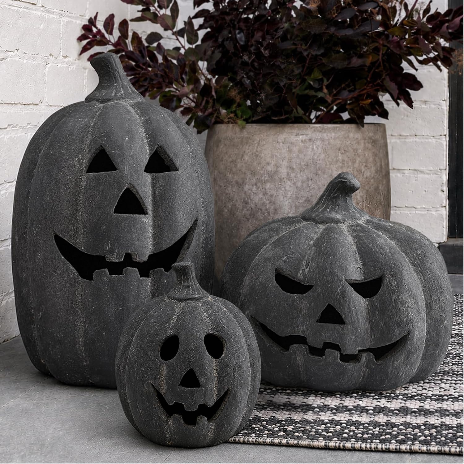 Amazon.com: Halloween Decorations - Black Handmade Terracotta Jack O Lantern Pumpkin | 7.5"H Spooky Decoration, Fall Decor, Centerpieces for Tables, Indoor Outdoor Decor, For Porch Yard Front Door Mantel : Home & Kitchen