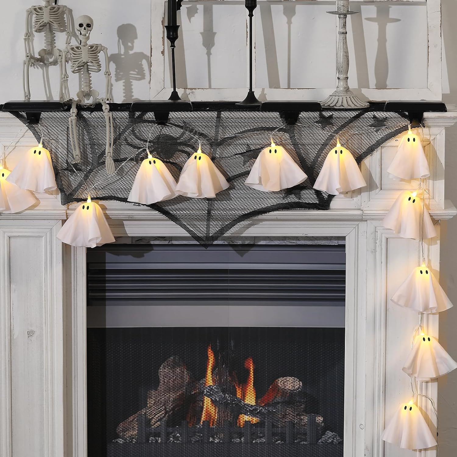 Amazon.com: Halloween Decoration-Light Up Ghost Garland | Handmade Ghost Lights Banner for Home Party Fireplace Mantle Windows Decor : Home & Kitchen