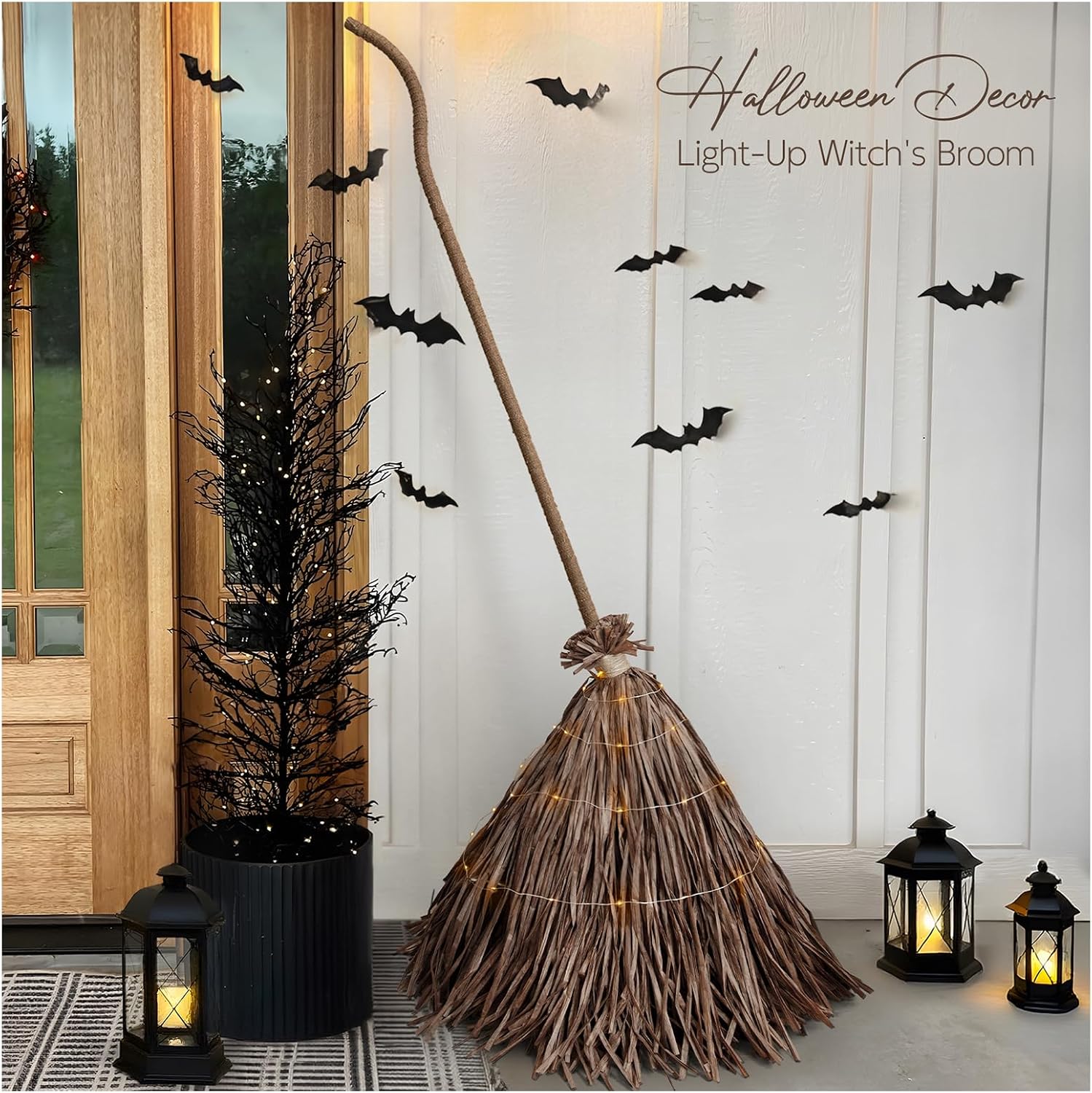 Amazon.com: Halloween Decorations - 5.5 Ft Giant Light-Up Witches Broom | Rustic Farmhouse Decoration, Fall Decor for Home, Indoor Outdoor Decoration, For Front Door Porch : Patio, Lawn & Garden