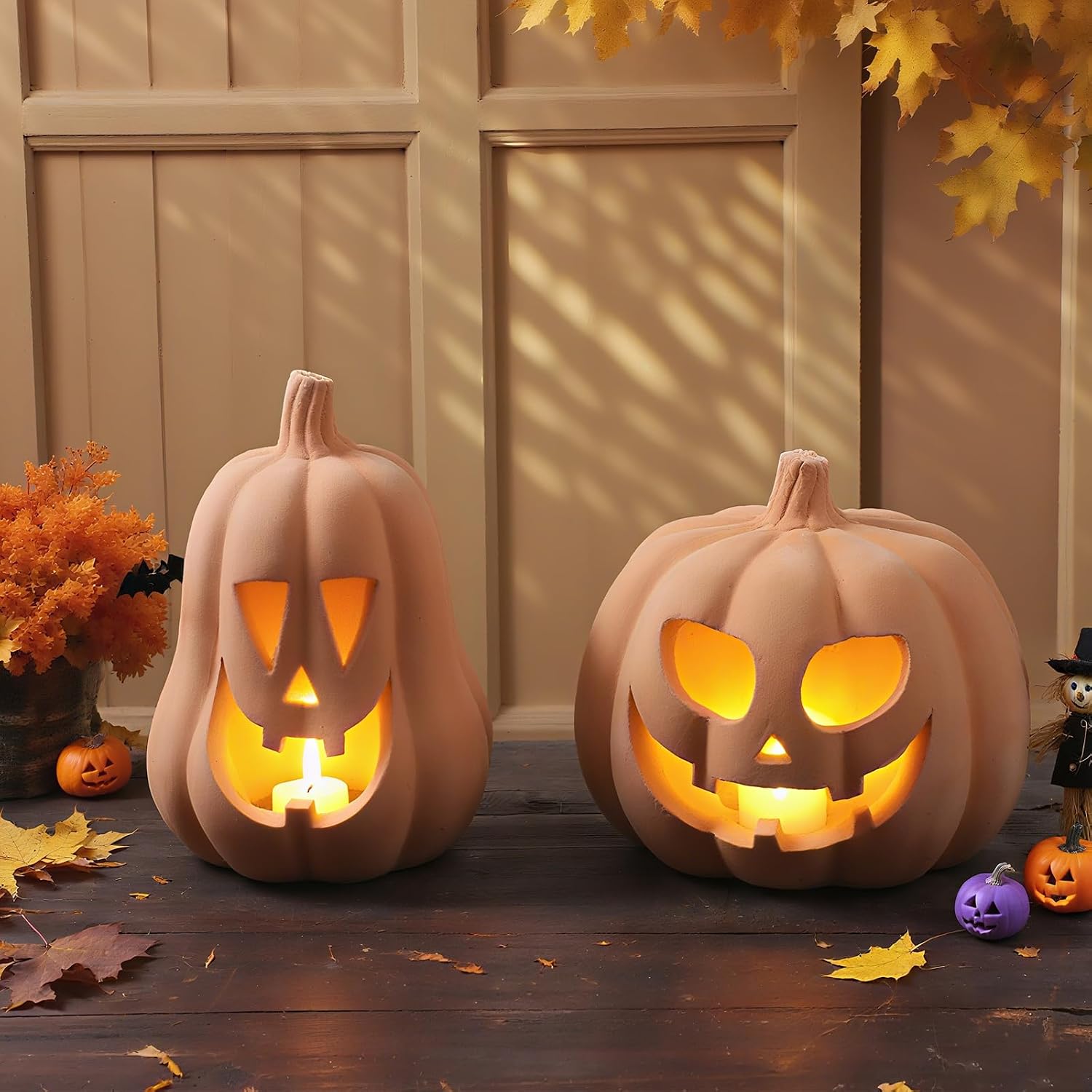 Amazon.com: Tioncy Halloween Decor Terracotta Jack O Lantern Pumpkin Decor,Orange | 2 Pack Fall Decor, 7.1" 5.9" H Handmade Pumpkin Decoration, Clay Pumpkin, Halloween Tealight Holder for Indoor Outdoor Home : Home & Kitchen