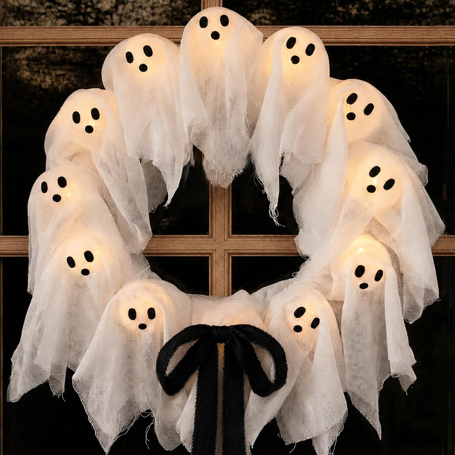 Amazon.com: Halloween Decorations Outdoor - 22" Cute Lit Ghost Wreath | Spooky Ghost Decoration, 8 Light Modes, Timer and Remote, Halloween Decor Indoor, For front Door Porch Window Wall : Home & Kitchen