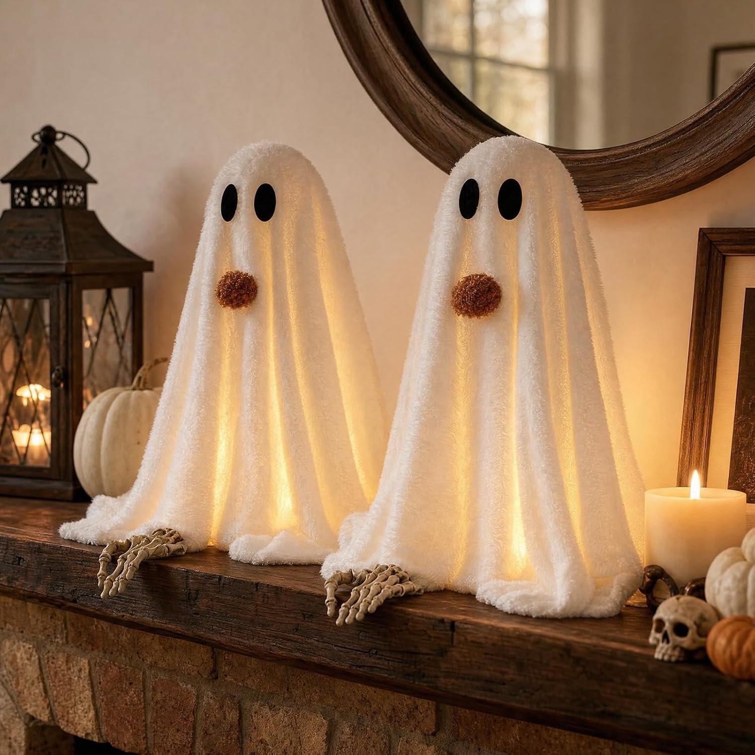 Amazon.com: Halloween Decorations-2 Pack Light-Up Sherpa Ghosts with Pumpkin | Halloween Decor Indoor Cute Ghost Decorative Signs Tabletop Decor for Party Home Kitchen and Fireplace : Home & Kitchen