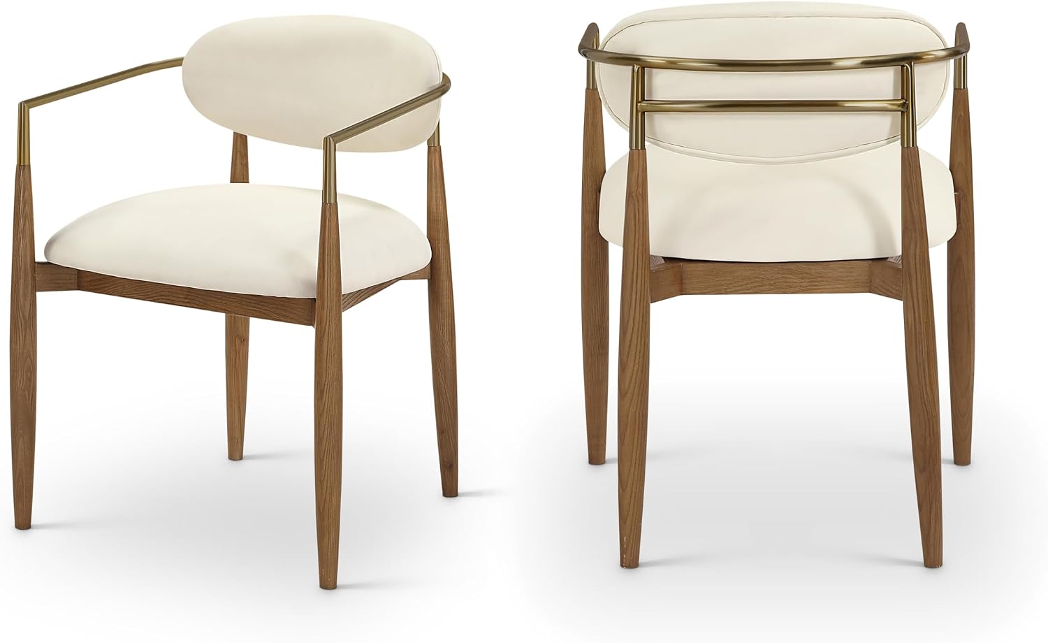 Amazon.com - Meridian Furniture 11018Cream-AC Riccio Collection Modern | Contemporary Dining Arm Chair with Cream Vegan Leather, Walnut Ash Wood, Brass Iron, 21.5" W x 21.5" D x 29.5" H, Cream, Set of 2 - Chairs