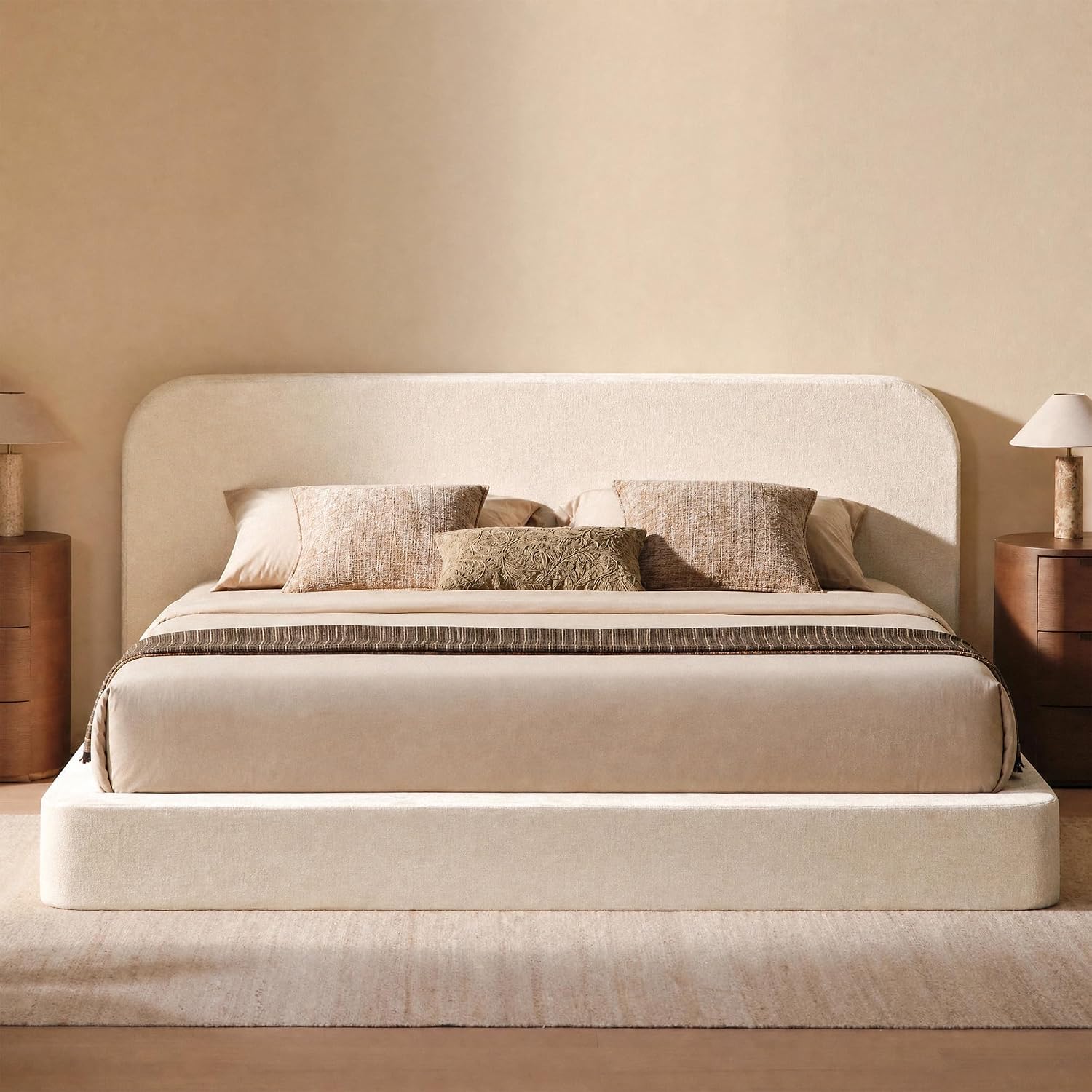 Amazon.com: RECCI AirFrame King Upholstered Bed Frame with Rounded-Corner Headboard | Soft Rounded Corners, 360° Foam-Cushioned Surround, Low Profile Cloud Bed Frame, No Box Spring Required, Easy Assembly : Home & Kitchen