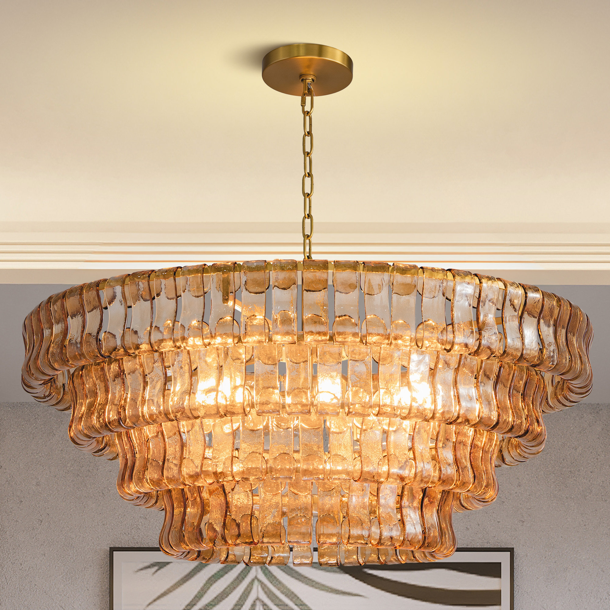 Rosdorf Park Kancler Luxury Large Tiered Round Smoke Glass Gold Chandelier & Reviews | Wayfair