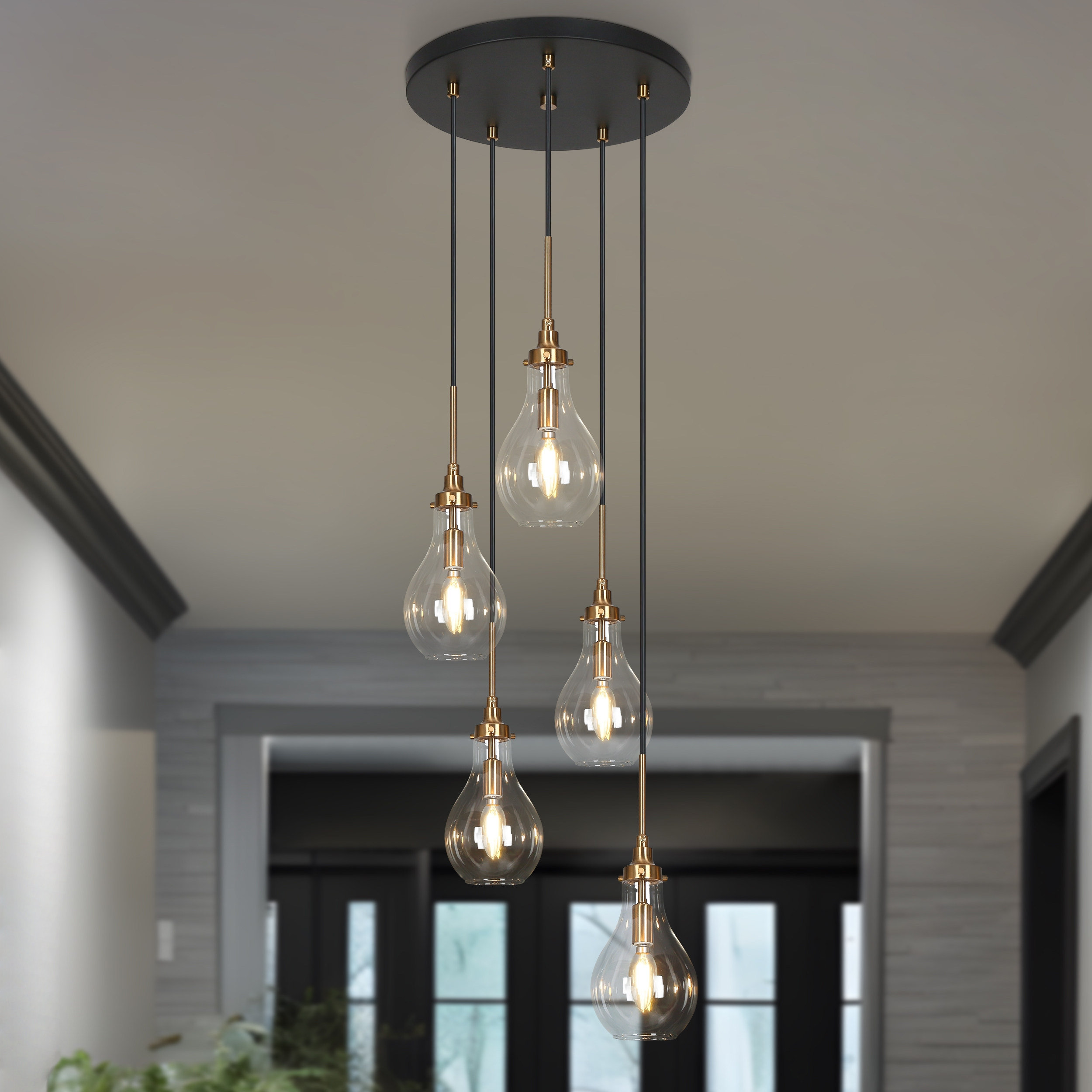 Mercer41 Hooman 5 - Light Cluster Teardrop Pendant 15" Ceiling Flush Mount Chandelier & Reviews | Wayfair