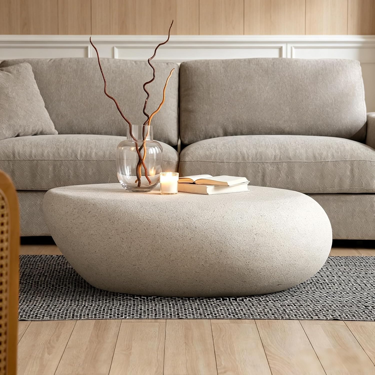 Amazon.com: 43” Oval Coffee Table for Living Room, Modern Faux Stone Center Table, Accent Irregular Fiberglass Tea Table for Home Office Apartment, No Assembly Required, Cream White : Home & Kitchen