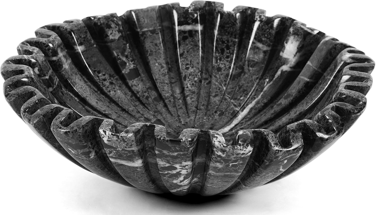 Amazon.com: SPESHSTONES Large Decorative Bowl, 10'' Fruit Bowl for Kitchen Counter | Handmade black marble ruffle & scalloped bowls for housewarming gifts & home decor, Stone bowls with non-slip base: Home & Kitchen