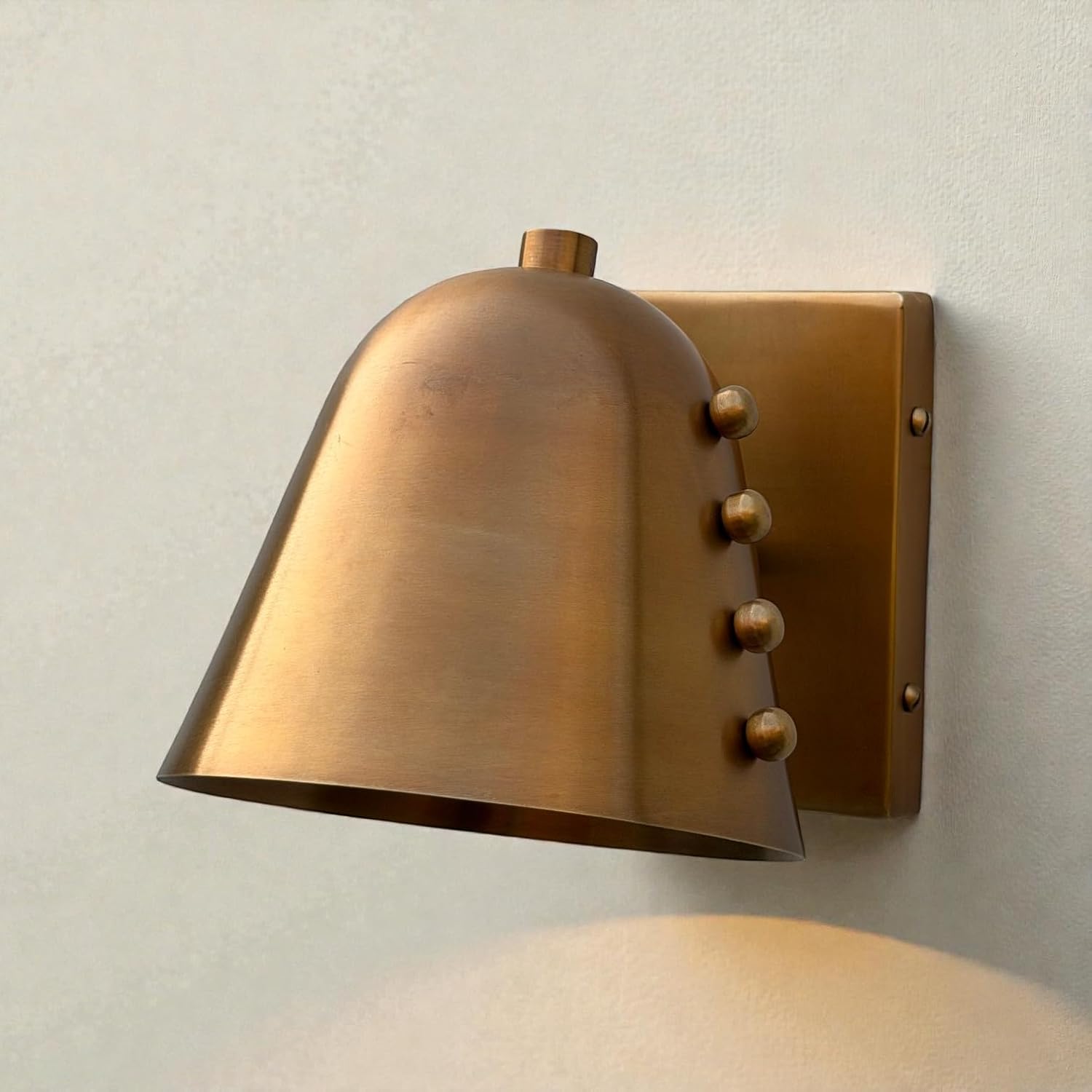 Bold Cone Brass Wall Sconce with Rivet Accents – Handcrafted Mid-Century Kalmar Wall Lamp - Raw Brass Finish - Amazon.com