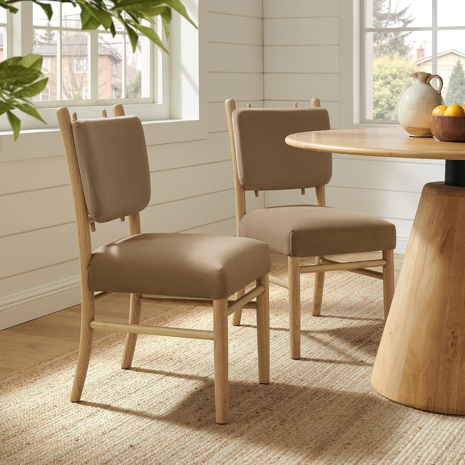Amazon.com - Modway Mauden Performance Velvet Dining Chairs Set of 2 in Taupe – Upholstered Side Chairs with Solid Wood Frame – Coastal Modern Farmhouse Dining Chair Set - Chairs
