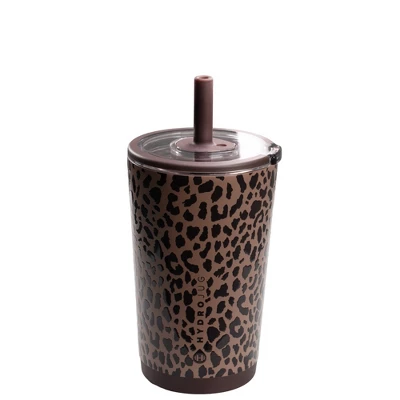 HydroJug Everyday Tumbler – Ceramic-Lined Insulated Tumbler with Straw and Soft-Touch Lid, Cup Holder Friendly – 14 oz, Brown Leopard