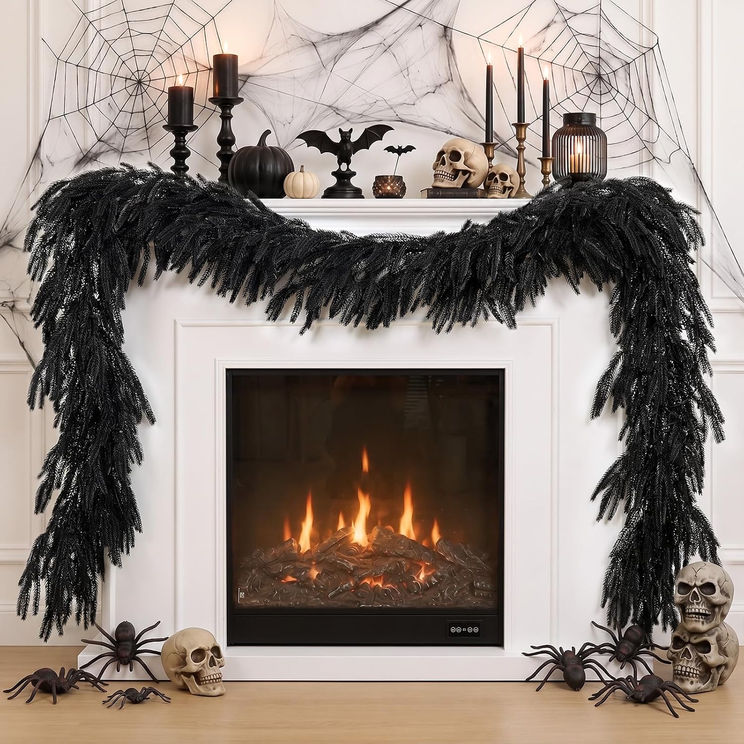 Amazon.com: N&T NIETING 9FT Black Garland Artificial Norfolk Pine Garland Real Touch Halloween Garlands Faux Garland for Table Mantle Holiday Fireplace Indoor Outdoor Christmas Gothic Stairs Decorations : Home & Kitchen