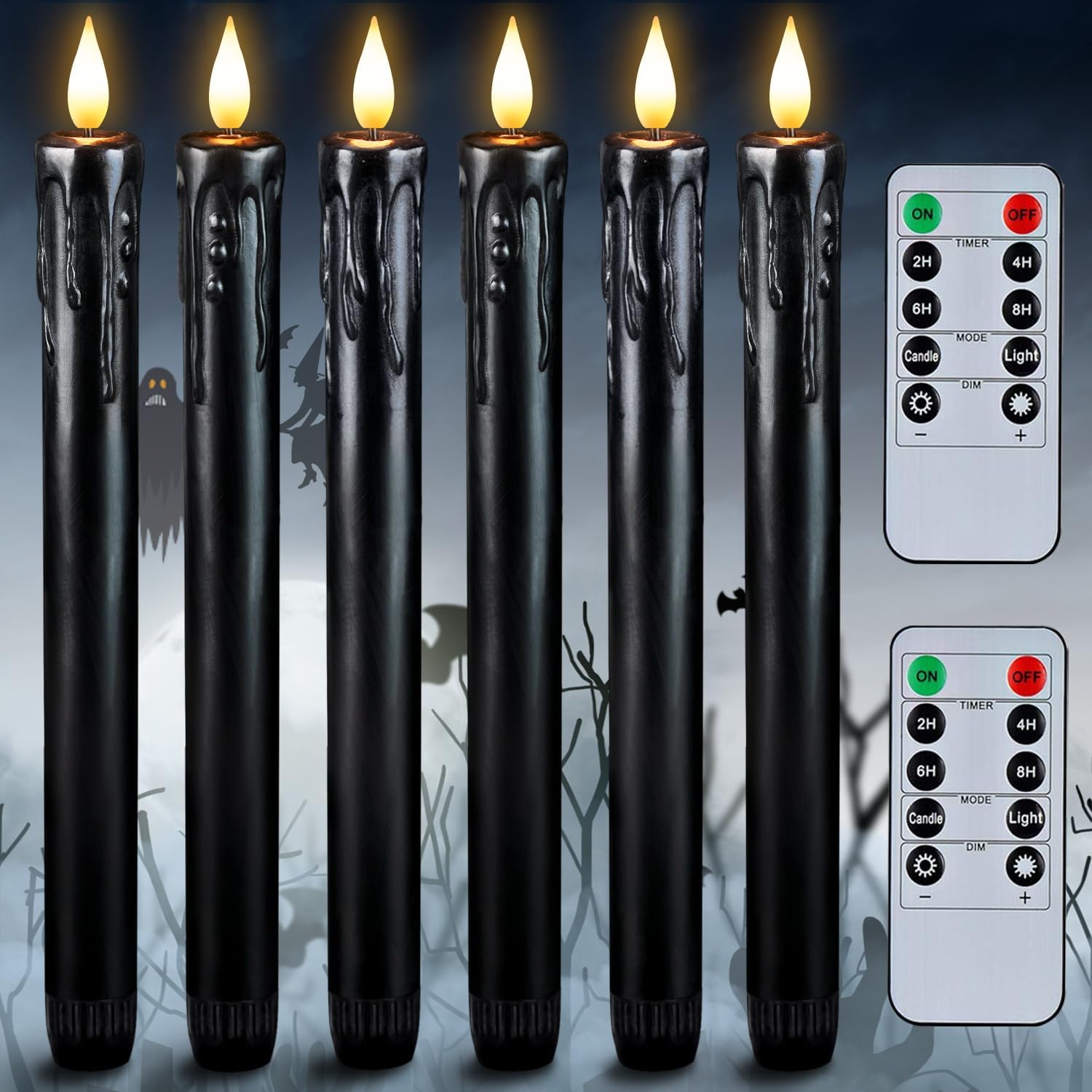 Amazon.com: Homemory Black Flameless Taper Candles with Remote and Timer, Real Wax LED Taper Candles Battery Operated, Flickering Candle Sticks for Party Halloween Indoor Decoration, 6 Pcs, 9.6 inches : Tools & Home Improvement