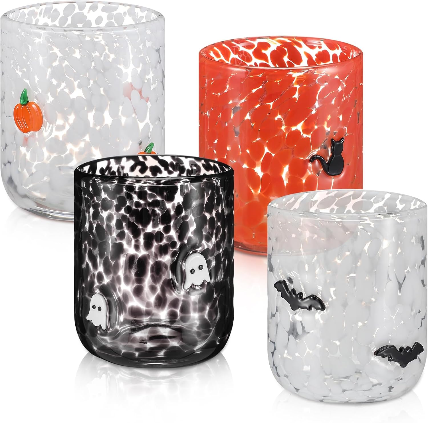 Amazon.com | Skylety 4 Pcs Halloween Icon Glass Cups - Pumpkin, Ghost, Bat, Cat | 16 oz, Icon Juice Glasses, Double Old Fashioned Drinking Cups, Ideal for Halloween Party Supplies, Friends Lovely Gifts: Tumblers & Water Glasses