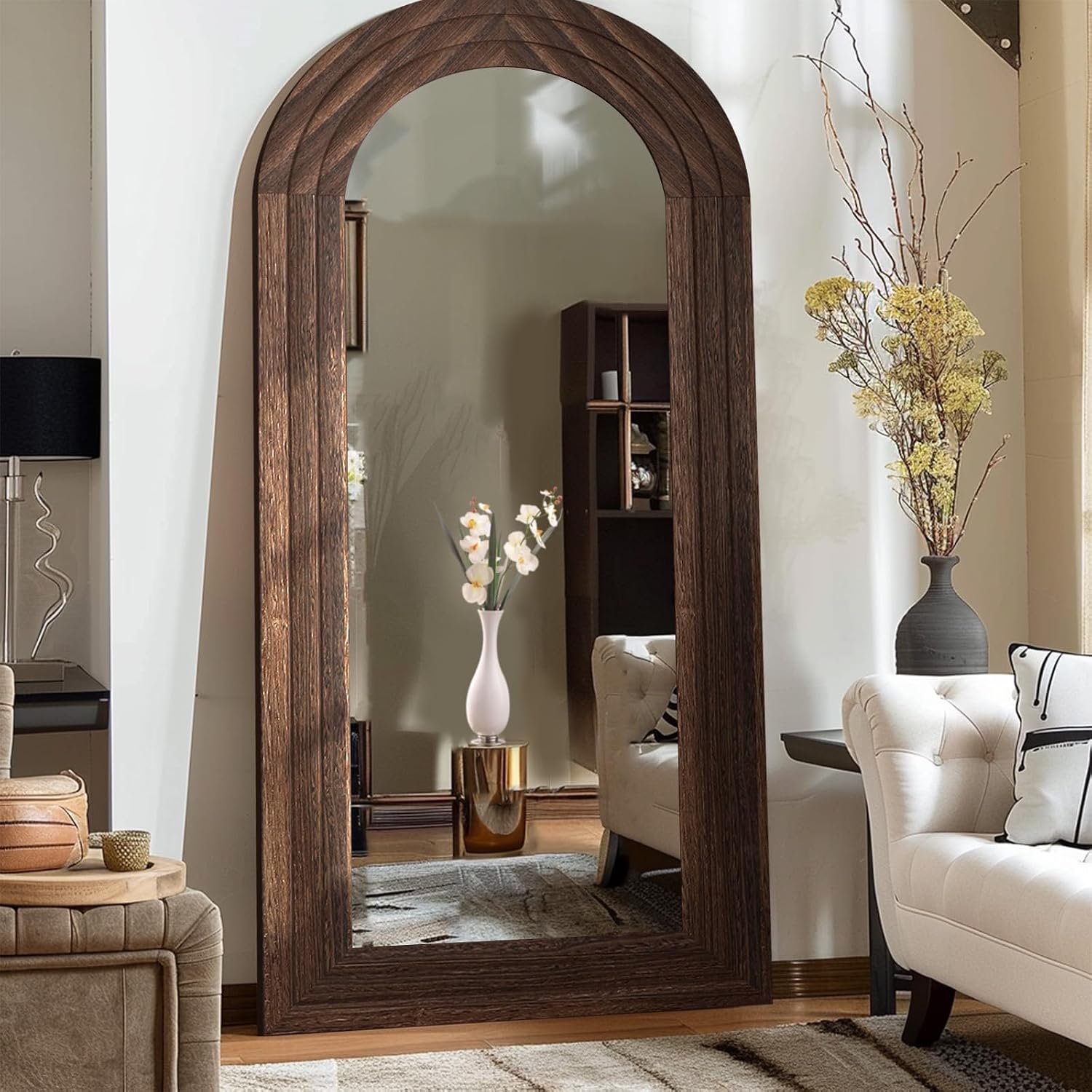 Amazon.com: ZHUNFA Arched Full Length Mirror with Solid Wood Frame | 71x32 Farmhouse Wall Mounted Floor Mirror with Stand, Vertical Hanging, Leaning Standing for Bedroom, Living Room, Brown : Home & Kitchen