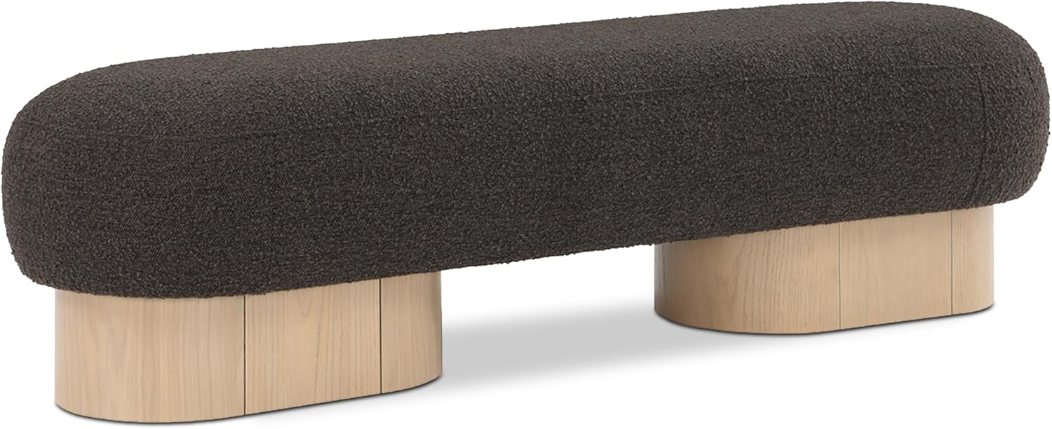 Amazon.com - Meridian Furniture 22001Brown Robertson Collection Art Deco Bench with Luxurious Brown Boucle Fabric and Rich Natural Oak Finish, 60.5" W x 18" D x 16" H, Brown - Table Benches