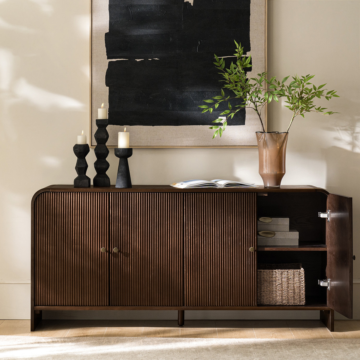 Ebern Designs Martha Modern 63''W Curved Contours Sideboard with Cable Management and Adjustable Shelves & Reviews | Wayfair