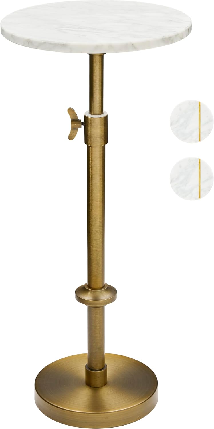 Amazon.com: Adjustable 10" White Marble Drink Table with 2 Coasters, Antique Brass⁠ | Adjustable 10" round martini end table & pedestal side table. White marble and antique brass finish.⁠ : Home & Kitchen