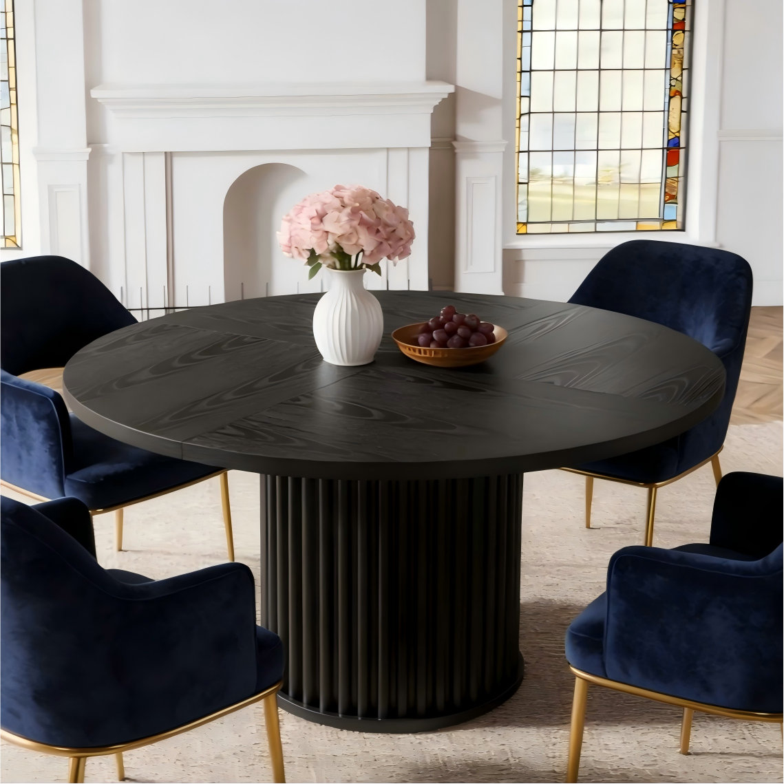 Wrought Studio™ Round Dining Table, 47.24" Farmhouse Kitchen Table with Metal Base for 4 | Wayfair