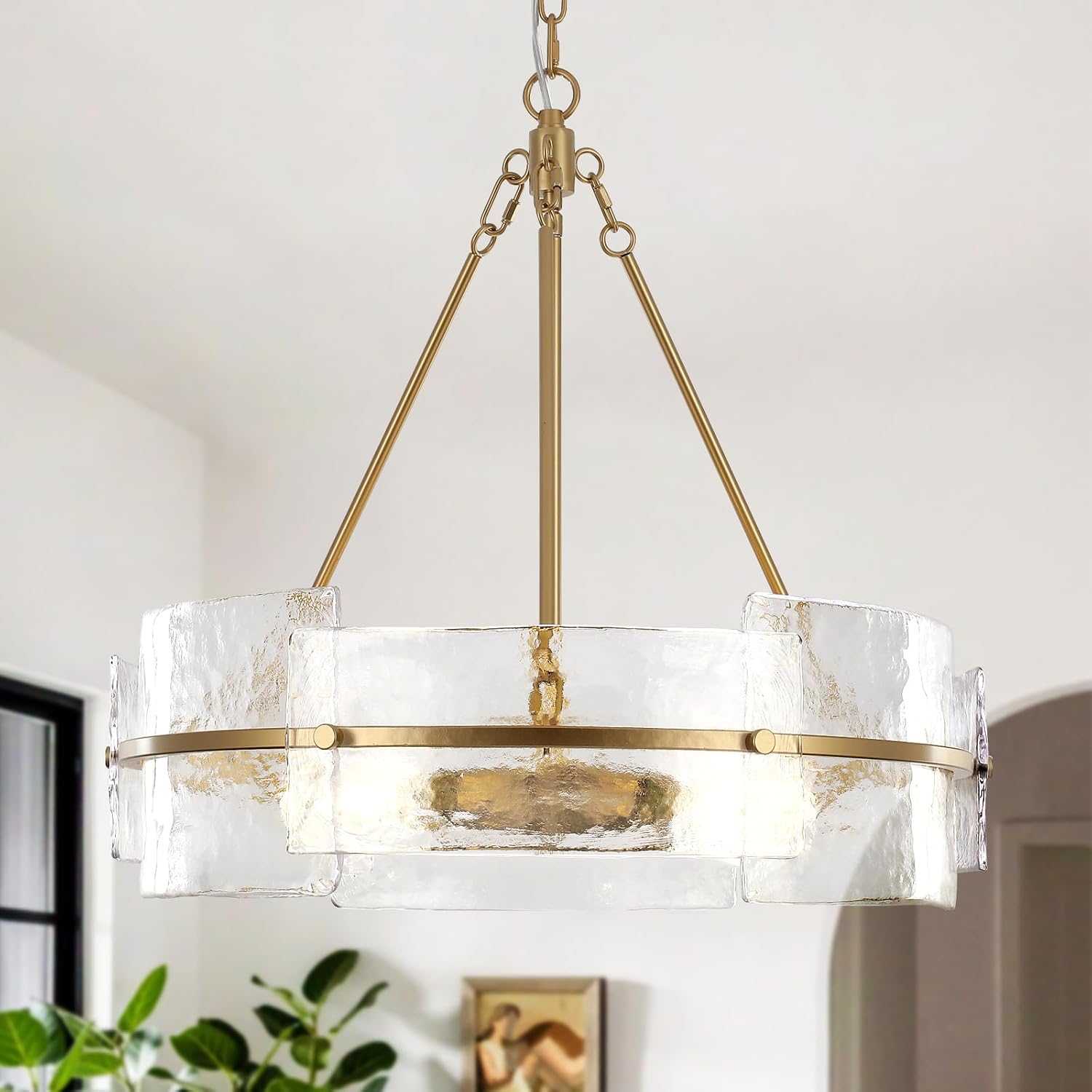 ZLNIDJIA Modern Chandelier for Dining Room 22" Gold Glass Chandelier | Large Farmhouse Round Chandelier for Kitchen Island, Foyer, Bedroom, Hallway, Entryway - Amazon.com
