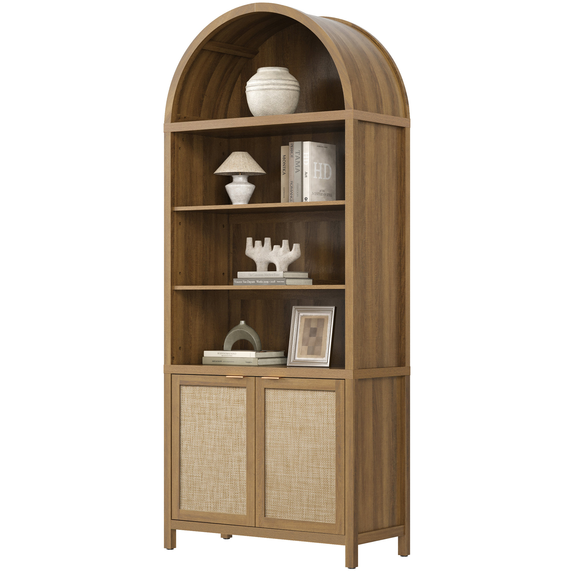Bayou Breeze 84.25''H Rattan Arched Bookcase With Adjustable Shelf